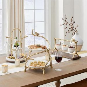 Platos y platos, rama de roble dorado, soporte para cuenco para aperitivos, decoración de dulces de Navidad, estante especial para fiesta en casa 222D