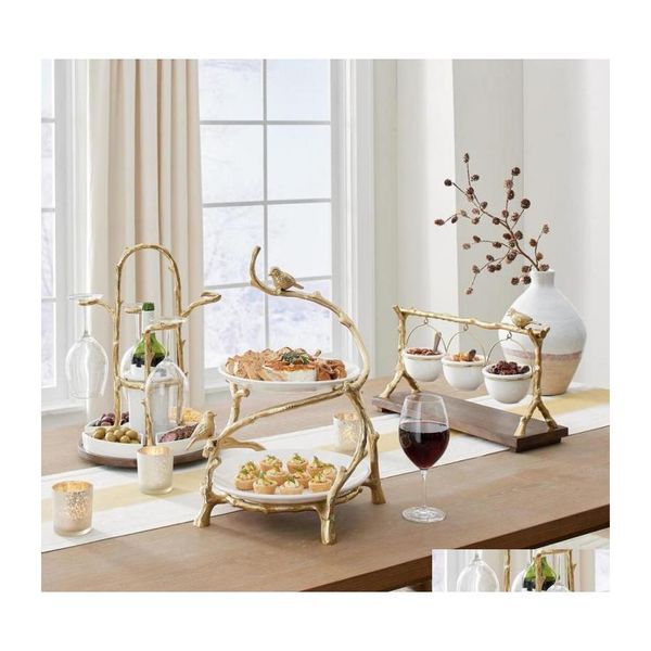 Vaisselle Assiettes Branche de Chêne Doré Snack Bol Stand Noël Bonbons Décoration Affichage Maison Fête Spécialité Rack Livraison Directe Jardin K Dhaly