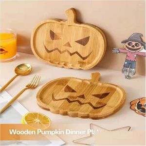 Plats Assiettes Halloween Wood Pumpkin Tray Thanksgiving Decorative for Party Supplies Drop Livrot Home Garden Kining Dining Ba Dhnvt