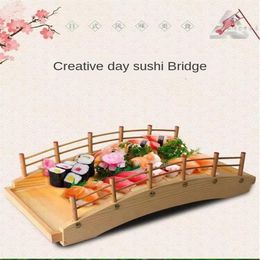 Gerechten borden Japanse stijl sushi boot houten boog brug servies frisse zeevruchten van sashimi kookschotel draakplaat221f