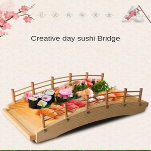 Affaires Assiettes de style japonais Sushi Boat en bois Arc Pont de pont de table
