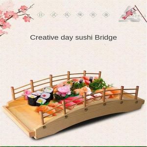 Affaires Assiettes de style japonais Sushi Boat en bois Arc Pont de pont de table