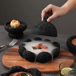 Geschirr Teller Japanisches Geschirr Rock Sushi Teller Kohle Ball Vulkanstein Swing Steak el Creative Dining Dish 231202