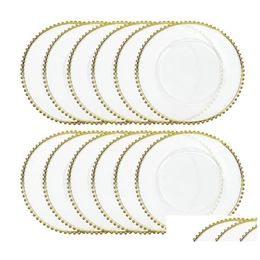 Gerechten Borden Luxe Serveerfabriek Groothandel 8 Inch Gold Sier Rim Clear Beaded Point Glass Dish Charger Plate Drop Delivery Home Dhwvz