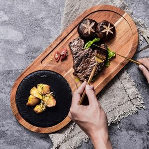 Plats Assiettes steak en bois naturel SERVANCE AVEC SLATE STAND