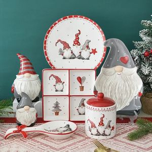 Schotels Borden Nordic Kerstman bestekset Westerse keramische dinerborden Snackbord Creatief kerstcadeau thuis theeketel kop verzegelde pot 231213