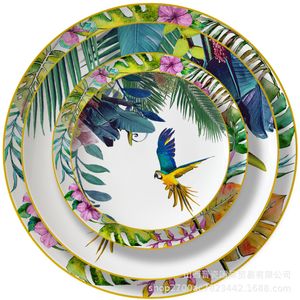 Derees Parrot Parrot Bot China Toelary Set Pastoraal Phnom Penh Western Food Plate Househ Coffee Cup 230814