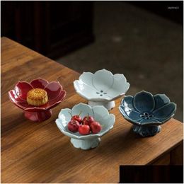 Plats Assiettes Assiettes Lotus Grands Pieds Chinois Moderne Drainable Relief Creux Bol de Fruits Bureau Pâtisserie Plats Drop Livraison Maison Gard Dhk5U