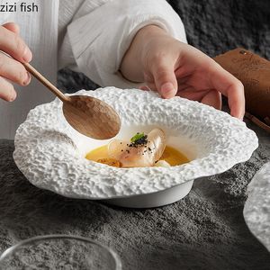 Plats Assiettes Rock Texture céramique plat principal assiette el Restaurant ménage dîner pâtes salade champignon soupe chapeau en forme de bol 230822