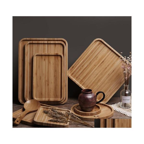 Plats Assiettes Assiette Ronde Carrée Bois Assiette Sushi Plateau Dessert Biscuits Thé Serveur Plateau Porte-gobelet Pad 12 Tailles Personnalisable Dro Dhuja