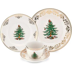 Borden Spode Kerstboom Goud 4-delige Set | Gemaakt van fijn aardewerk Verzamelservies voor 1 dinerbordsalade 231113