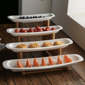 Gerechten borden Stapvorm Keramische kom Zet dessertplaat houten ladder fruitgerecht diner porseleinen cake lade