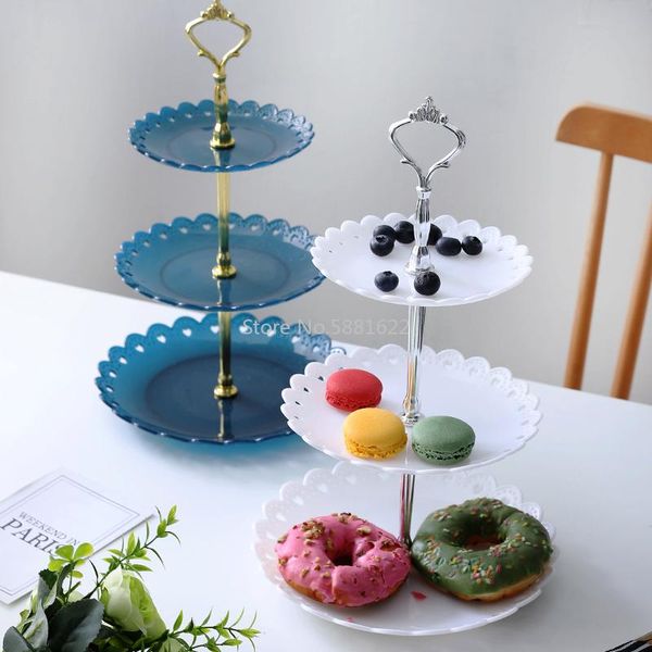 Plats Assiettes Tier Cake Stand Style European Wedding Party Multi Layer Plastic Three-tier Fruit Tray Snack Candy