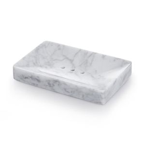Détroits lisses Boîte à plat de savon en marbre réel brillant / support d'éponge de maquillage avec trou drainant