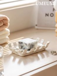 Plats Soap Drain Host tissé blanc en céramique de salle de bain Savon de salle
