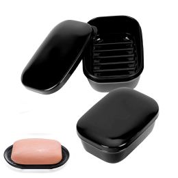 Porte-savon à vaisselle pour douche voyage de salle de bain drainage en bambou contenant de vaisselle noire Boîte de rangement noir créatif portable