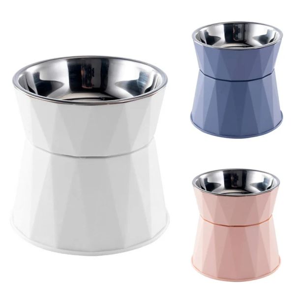 Vaisselle Bol pour chat en acier inoxydable bol pour chien à pied haut protecteur de cou eau anti-renversement bol à double usage mangeoires pour chiens de compagnie nouveauté