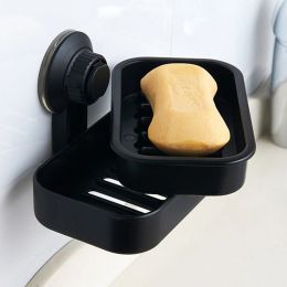 Derees Wall Suction Cup Dish Holder Draining Tray Vacuüm Dispensers Rack voor Home Hotel Badkamer (Zwart) Soap
