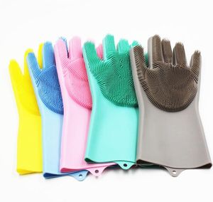 Dishwashing Glove Silicon Dusting Dish Washing Gloves Resuable Silicone Waterproof Mitten Household Scrubber Kitchen Bathroom Tools LSK128