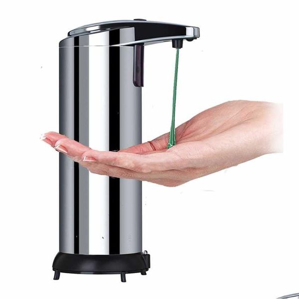 Máquina de desinfección 250 ml Dispensador de jabón Matic de acero inoxidable Sensor infrarrojo Desinfectante sin contacto para baño Cocina Entrega de gota Dhile