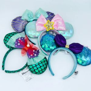 Disney Sirmaid Bandband Ariel Bandeau Cosplay HairBand Femme Sequin Pearls Bandband Gift Mickey Ears Girl Toys Park Souvenirs