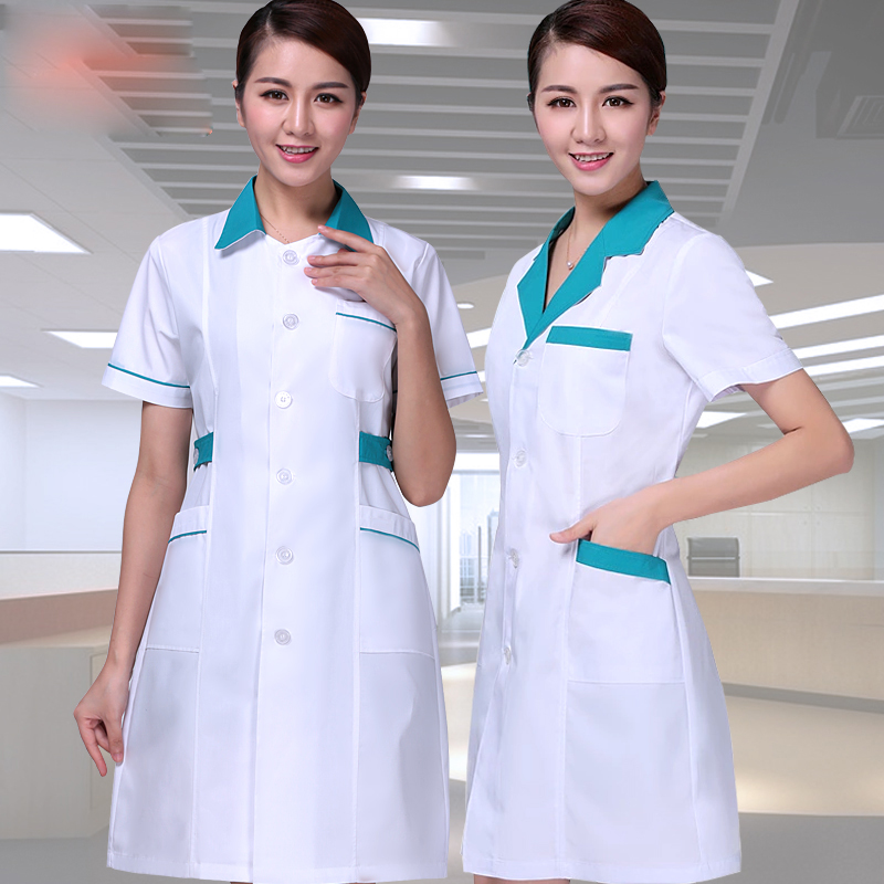 Dispensary Short Sleeve Doctor vrouwelijk uniform aangepaste logo printing verpleegkundige kleding apotheek werkjas medische blouse jurk