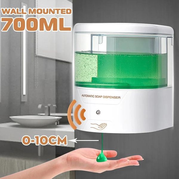 Dispensador 600ML Dispensador automático de jabón Sensor infrarrojo Manos libres Sensor IR Sin contacto Dispensador de jabón líquido montado en la pared T200519