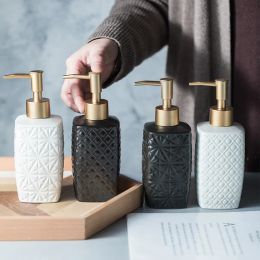 Distributeurs de savon liquide en céramique de 310ml, bouteille de rangement de Lotion noire et blanche pour accessoires de salle de bains, décoration de la maison