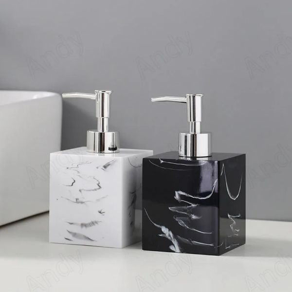 Distributeurs Bouteille de savon en résine européenne Texture de marbre accessoires de salle de bain d'hôtel processus de placage à l'or bouteilles de presse de désinfectant pour les mains de bureau
