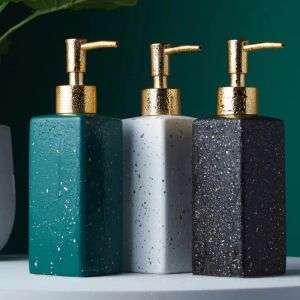 Dispensadores Dispensador de jabón de manos para baño con patrón de puntos de oro negro/blanco/verde mate, botella de loción de cerámica, jabonera, suministros de baño