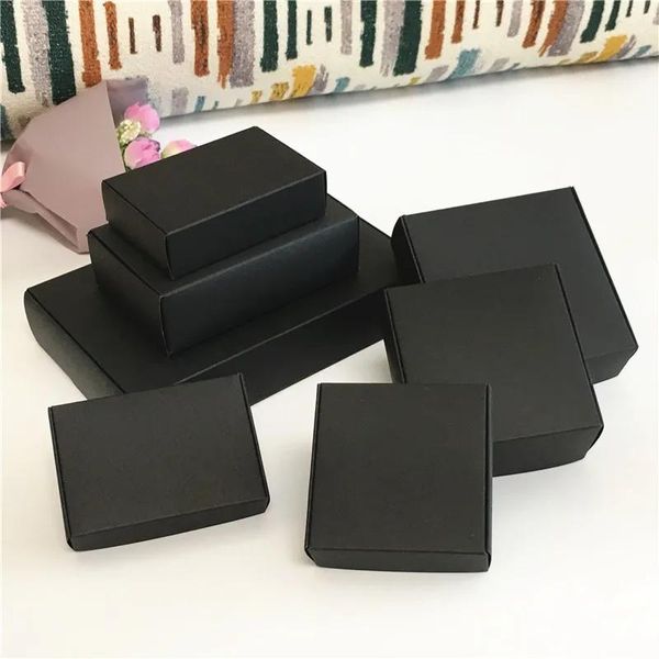 Présentoir 24 pièces boîtes d'emballage en carton noir boîtes à bijoux plusieurs tailles boîte-cadeau d'avion boîtes d'emballage de savon faites à la main noires
