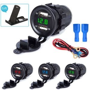 Affichage 4.2A LED double USB chargeur de voiture étanche universel moto voiture camion VAN bateau adaptateur prise pour téléphone tablette GPS