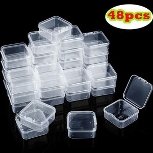 Affichage 48pcs mini conteneurs de rangement en plastique transparent avec couvercles boîtes à charnière vides pour perles outils de bijoux