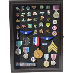 Vitrinekast met deur Afsluitbare militaire medailles Pins Patches Shadow Box