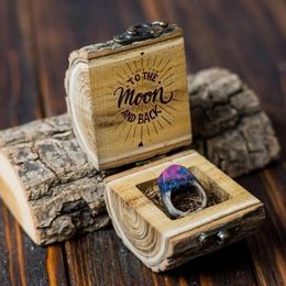 Caja de anillo de madera personalizada con exhibición, caja de almacenamiento de joyería con anillo de madera creativo con personalidad, decoración de regalo exquisita