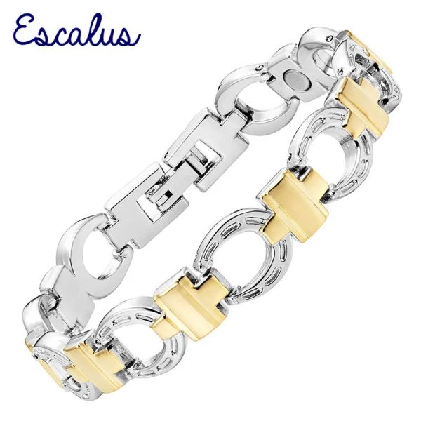 Exhibir el escalón de escalo ol estilo brazalete de caballo magnético para mujeres pulseras de encanto de color brillante sier brillante