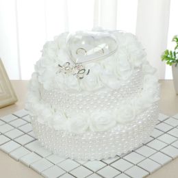 Exhibición de la caja de anillo decorada anillo de anillo almohada anillo de boda acolchado boda de flores rosas canasta para decoración del aniversario