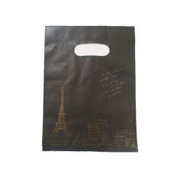 Exhibición de venta caliente 100pcs/lote Tower Diseño Bolsa de regalo de plástico negro 15x20cm lindo bolsas de joyas pequeñas bolsas de joyas de dulces con mango