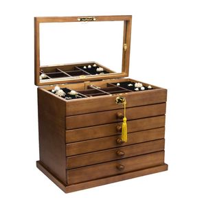 Caja organizadora de joyería de estilo chino, caja de almacenamiento de accesorios de madera, caja grande Vintage, Retro, alta capacidad, lujosa madera maciza