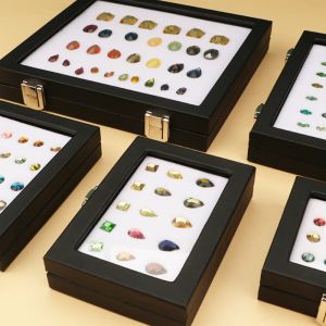 Display Sieraden Display Box Zwart Lakleer Transparant Gem Box Diamanten Ring Gezicht Blote Steen Kleur Schat Blote Diamanten Doos