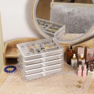 Display-sieradenorganizer met 5 laden Helder acryl sieradendoos Cadeau Stapelbare fluwelen oorbel-displayhouder