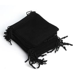 100 pièces 12*10Cm noir velours cadeau cordon pochette sacs vacances de mariage nouvel an fête de noël cadeau sac bijoux emballage