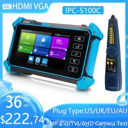 Nieuwe IP -camera -tester IPC5100 plus 5inch IPS touchscreen 8mp IP CVI TVI AHD Analog 5 in 1 VGA AMP 4K HD Input HD CCTV -tester weergeven