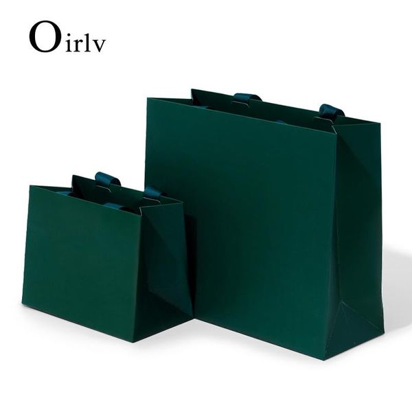 Oirlv 10 unids/lote Bolsas de joyería de papel especiales verdes frescas con cinta para joyería y tienda de regalos Favores de fiesta Bolsas de embalaje de papel