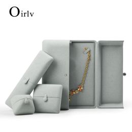 Affichage Oirlv nouvellement Premium microfibre gris bijoux organisateur de stockage Snap Ring pendentif Bracelet collier étui