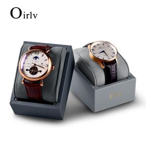 Affichage Oirlv Premium Grey Leather Single Watch Display Stand Bracelet Wrist Watch Showcase Bijoux Affichage Boîte de montre de luxe