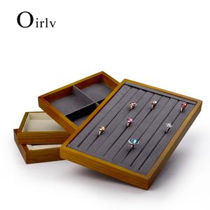 Oirlv Plateau de présentation de bijoux en bois massif avec organisateur de bijoux en microfibre, plateau de rangement pour colliers, bracelets, boucles d'oreilles, palette de bagues