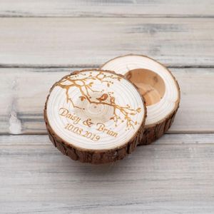 Afficher la boîte de porteur d’anneau de mariage personnalisée Boîte à bagues en bois de mariage rustique Porte-bague de proposition personnalisée Boîte à bagues en bois rustique