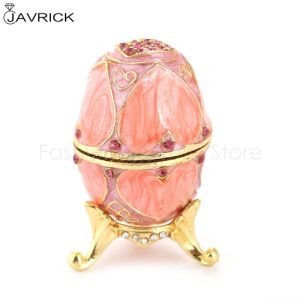 Afficher le coeur Love Pink Heart Fabergeegg Boîte bijoux à main Boîte à bijoux à la main Cadeau unique pour la décoration de Pâques Home Collectible