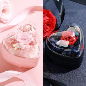 Affichage romantique boîte-cadeau de la Saint-Valentin acrylique coeur fleur éternelle boîte-cadeau anneau médaillon boîte de rangement boîtes à bijoux et emballage